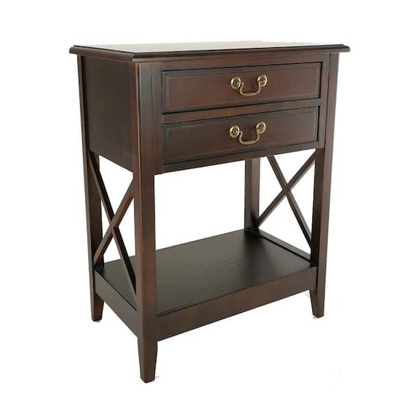 Benjara 23.5 in. 2-Drawer Brown Wooden Nightstand
