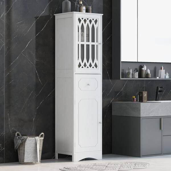 64in Tall Bathroom Storage Cabinet with 2 Open Compartments Large Floor  Cabinet