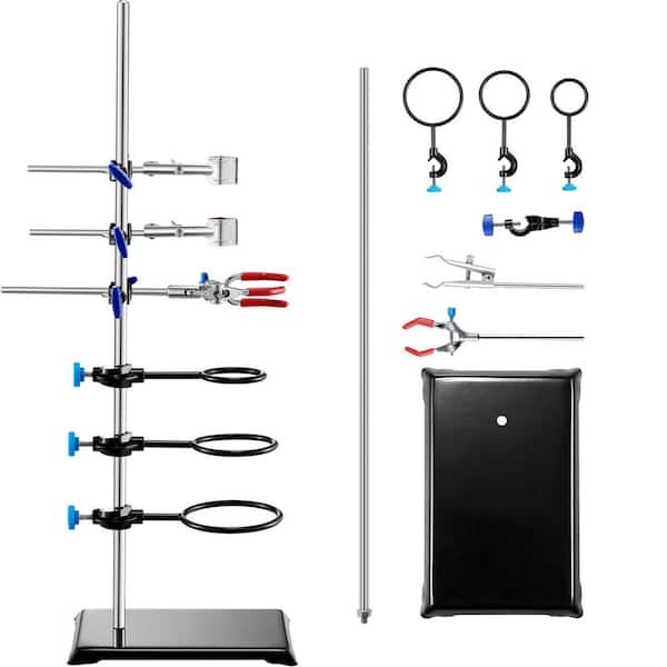 Lab Stand Support Set, 23.6 in. Steel Rod with 8.3 in. x 5.3 in. Cast Iron Base, Includes Flask, Burette