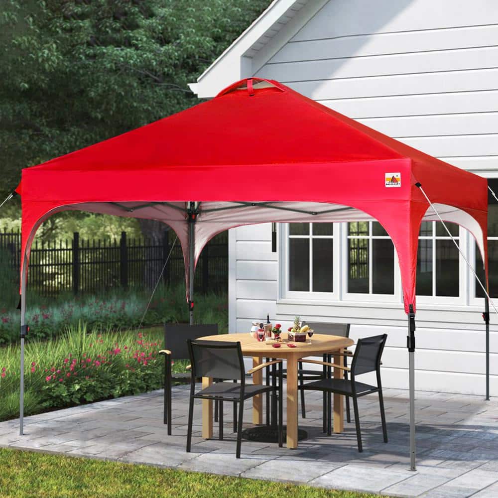 10 ft. x 10 ft. Red Steel Pop Up Canopy Tent Sun Shelter