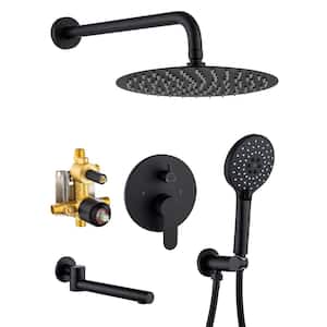 Single Handle 3-Spray High Pressure Tub and Shower Faucet Combo with Tub Spout in Matte Black (Valve Included)