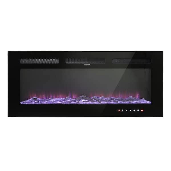 42 in. Wall Mounted/Embedded Electric Fireplace Insert with Crystal Glass Stone and Log Set