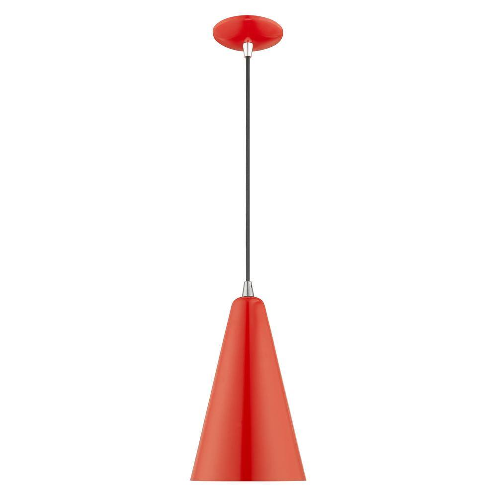 Modern Mini Pendant Light in Shiny Red with White Interior Finish