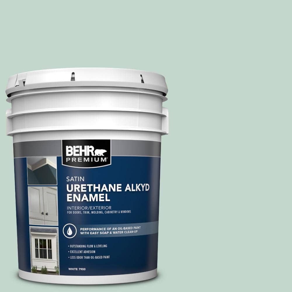BEHR PREMIUM 5 gal. 470E3 Aqua Smoke Urethane Alkyd Satin Enamel