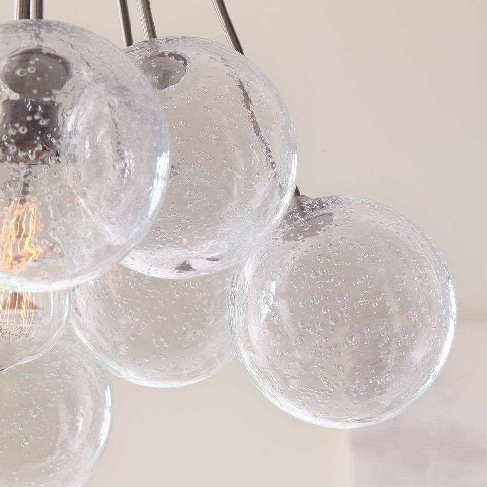 Elegant Mid-Century Satin Brass Globe Pendant with Seeded Glass