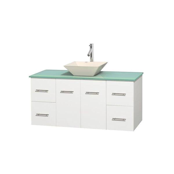 Wyndham Collection Centra 48 in. Vanity in White with Glass Vanity Top in Green and Bone Porcelain Sink