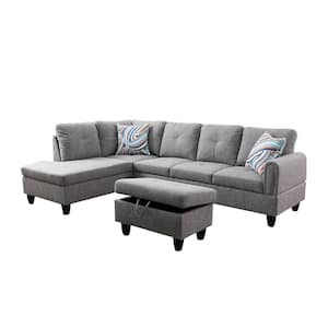 25 in. Round Arm 3-Piece Microfiber L-Shaped Sectional Sofa in Space Gray