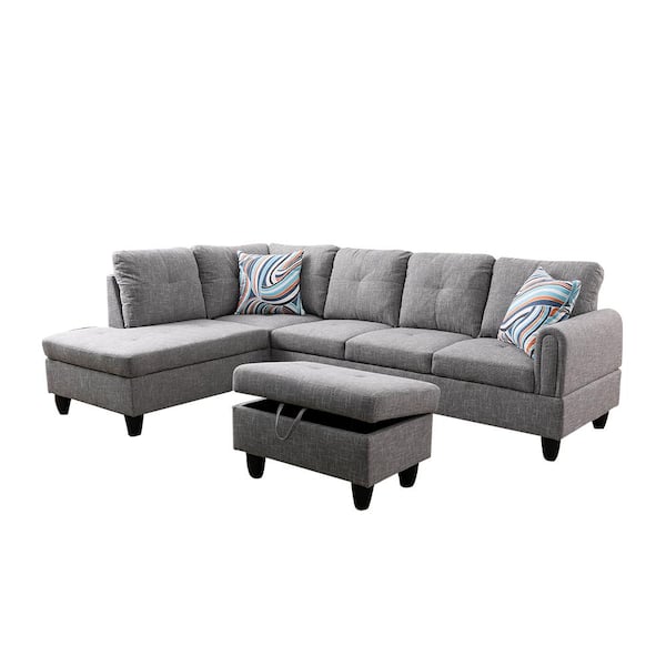 Star Home Living 25 in. Round Arm 3-Piece Microfiber L-Shaped Sectional Sofa in Space Gray