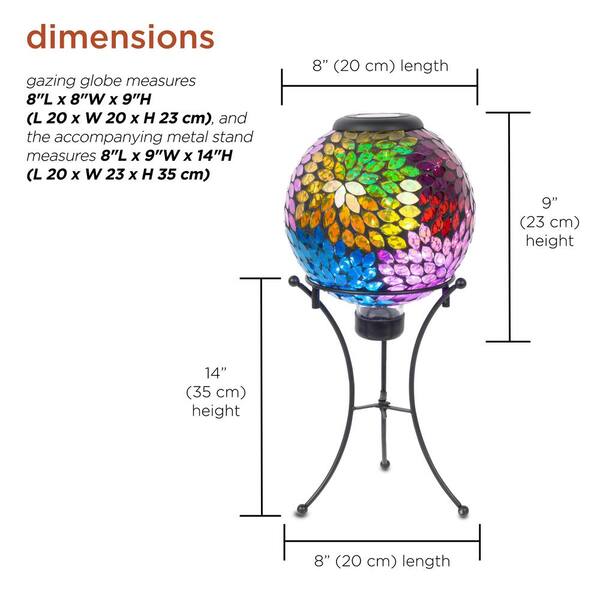Alpine Corporation 8 in. Mosaic Solar Glass Ball with Metal