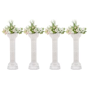 4 Pieces 34.65 in. H White Wedding Roman Decorative Stand Column Flower Holder Wedding Party Road Decorative Column