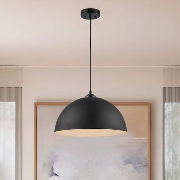 Mercer 15.75 in. 1-Light Black Pendant Light Fixture with Black Metal Dome Shade