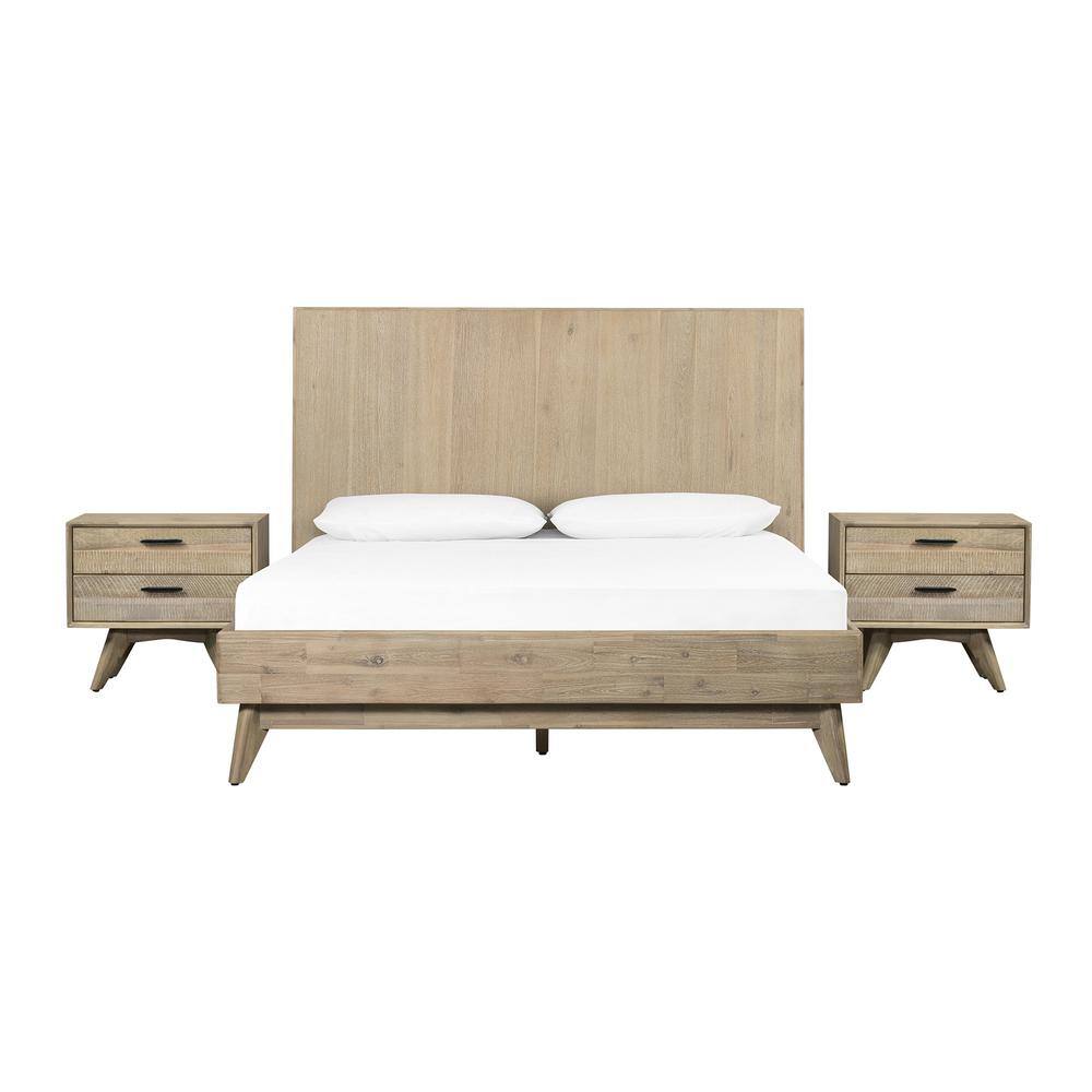 Baly 3-Piece Acacia Summer Gray King Platform Bed and Nightstands Bedroom S
