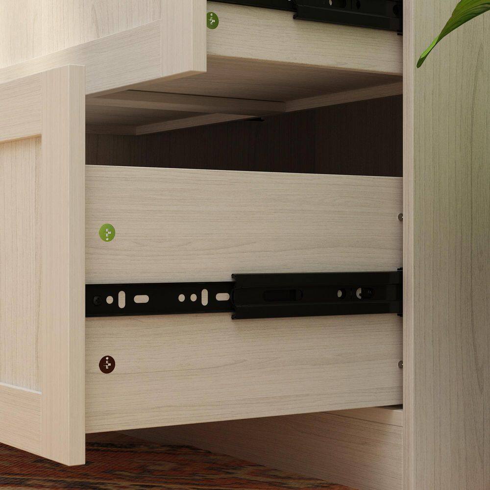 Light Oak Wood 94.5 in. Bedroom Wardrobe with Frosted Glass Doors, Hanging Rod, and Multiple Storage Drawers - thumbnail 6