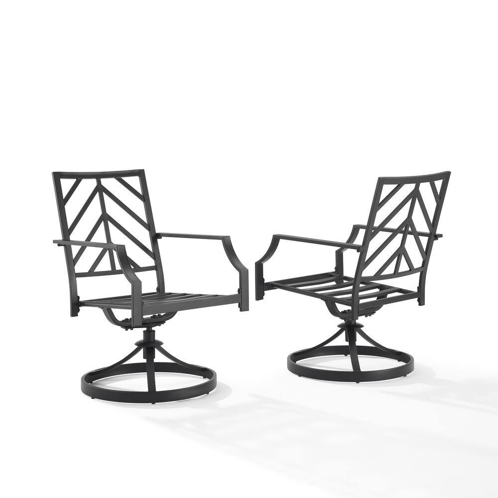 Otto Swivel Outdoor Dining Chair Set with Chevron Gray Cushions