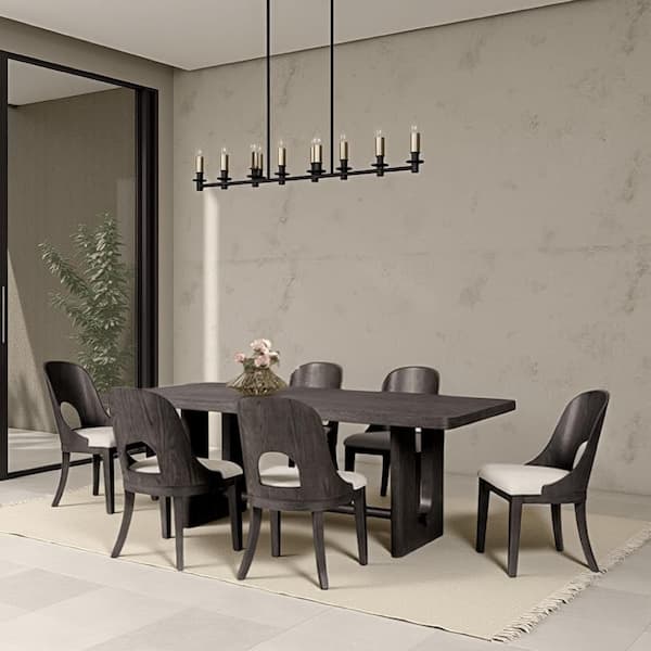 Ash Gray and White 35 in. 7-Piece Dining Set
