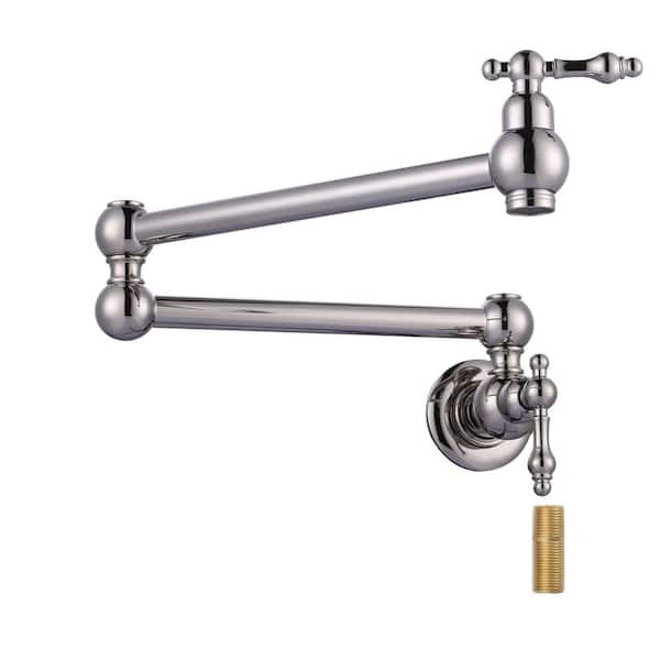 VEVETTA Wall Mount Pot Filler with Double Handle in Polished Nickel