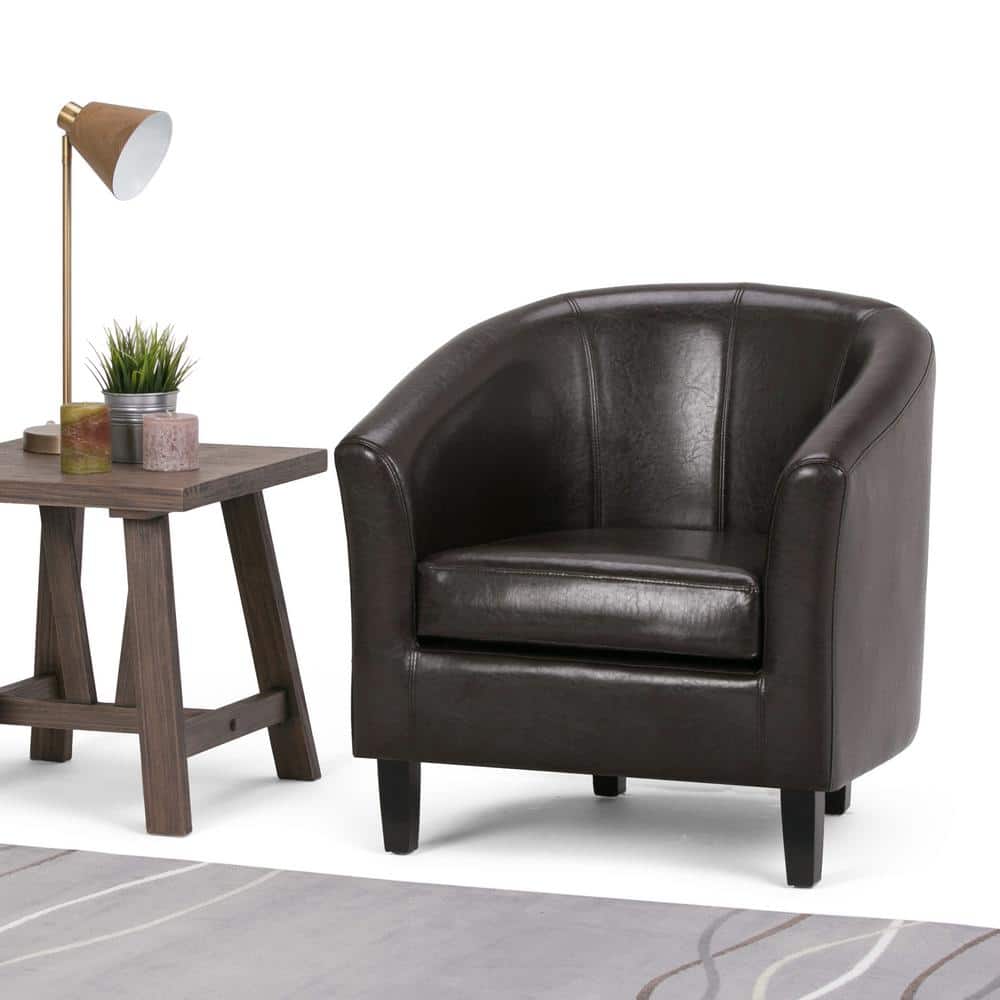 Austin Dark Brown Faux Leather Barrel Accent Chair