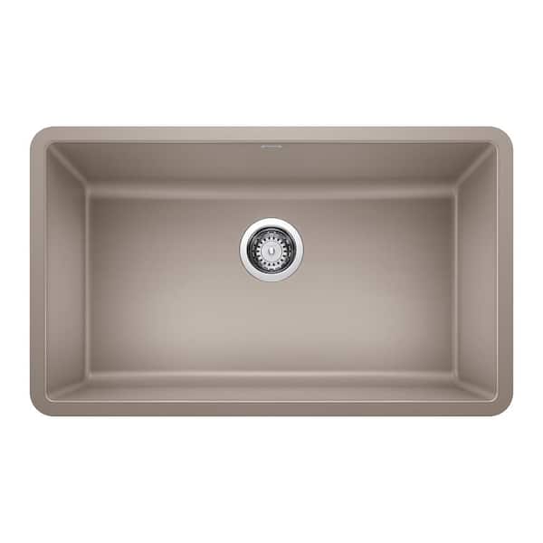 Blanco PRECIS Undermount Granite Composite 30 in. Single Bowl Kitchen Sink in Truffle