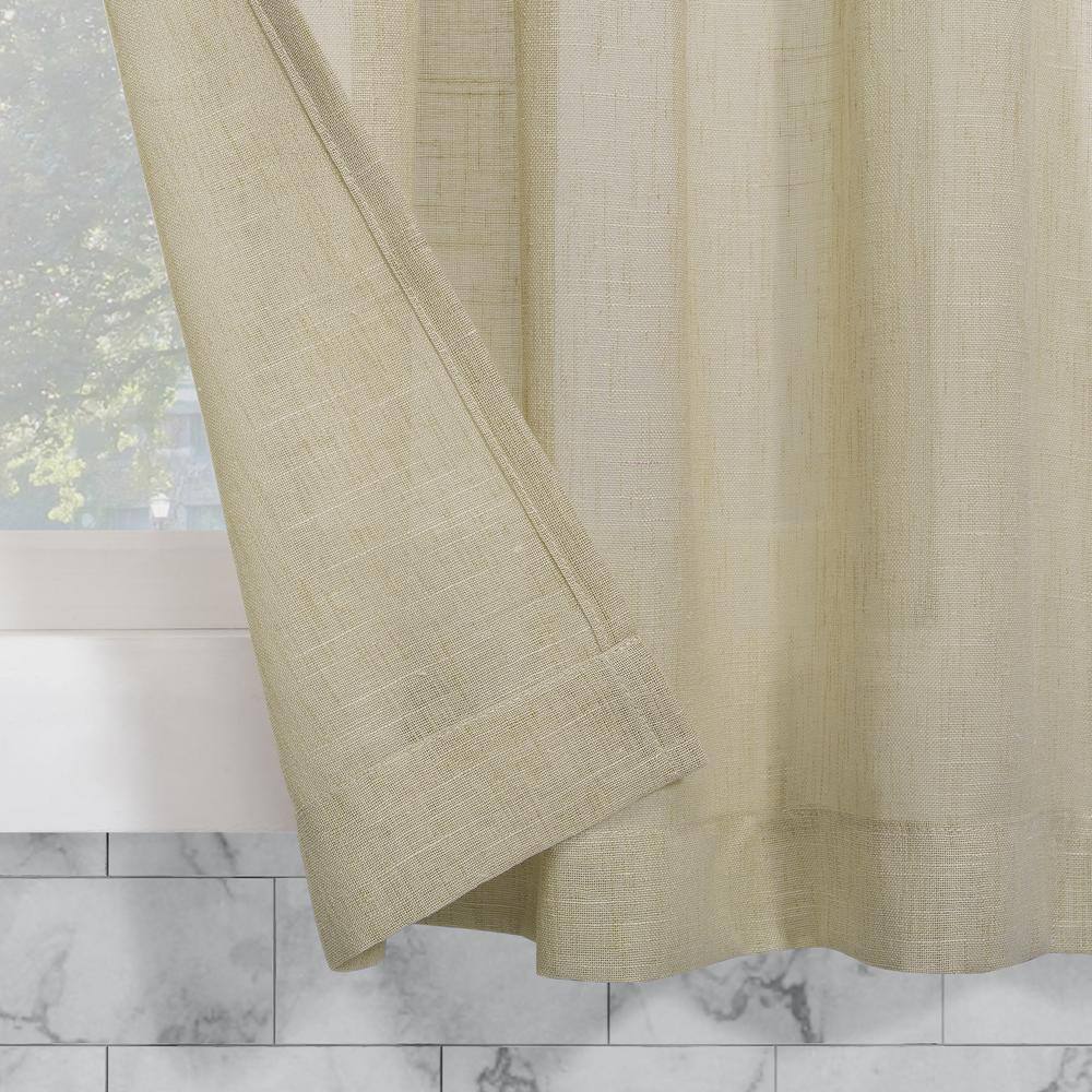 Linen Blend Sheer Cafe Curtain Pair, 56" x 24", Light Brown
