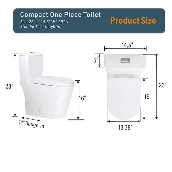 Lycvki 23 in. 1-Piece 0.8/1.6 GPF Dual Flush Round Toilet in