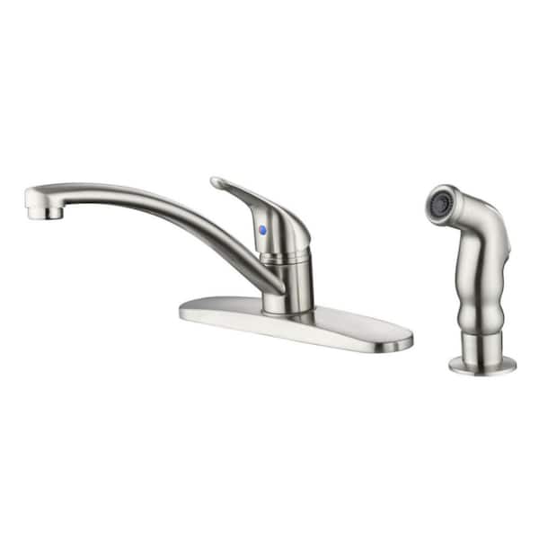 Ultra Faucets Nita Classic Single Handle Standard Kitchen Faucet with Side Sprayer in Rust and Spot Resist in Brushed Nickel