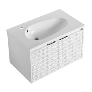 30 in. W x 18.2 in. D x 18.5 in. H Plywood Wall Mount Bath Vanity in White,White Resin Top,Single Sink,Soft Close Doors