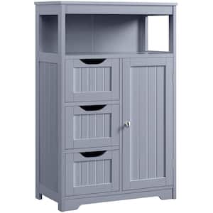 22 in. W x 12 in. D x 34 in. H Gray Bathroom Linen Cabinet Floor Cabinet with 3 Drawers and 1 Cupboard