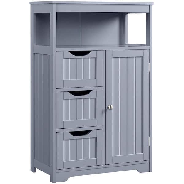 Cubilan 22 in. W x 12 in. D x 34 in. H Gray Bathroom Linen Cabinet Floor Cabinet with 3 Drawers and 1 Cupboard