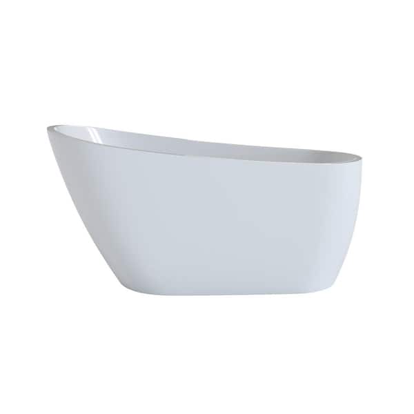 60 in. x 29.5 in. Solid Surface Freestanding Soaking Bathtub with Center Drain in Glossy White, cUPC certified