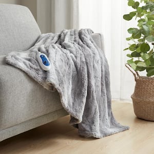 Marselle Grey 50 in. x 70 in. Oversized Faux Fur Heated Throw