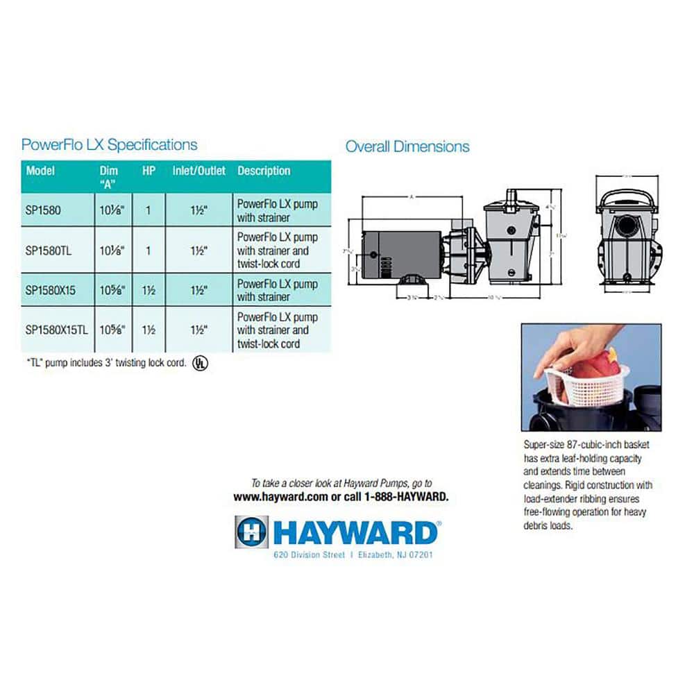 Hayward Black Steel 1.5 HP Single Speed Pool Pump