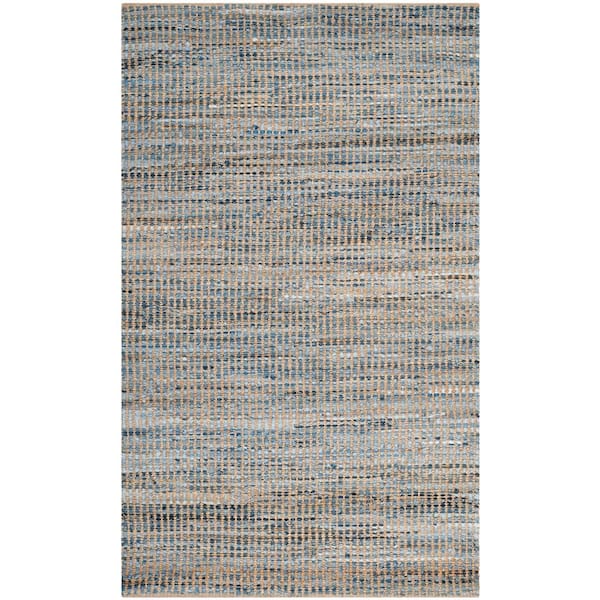 SAFAVIEH Cape Cod Natural/Blue 4 ft. x 6 ft. Striped Distressed Area Rug