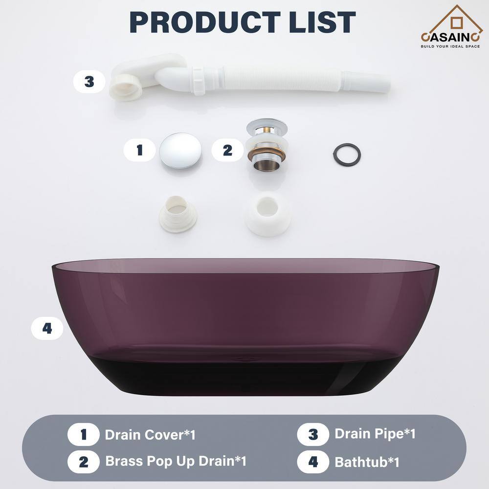 69'' Purple Transparent Resin Freestanding Soaking Bathtub