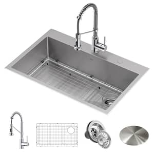 Loften All-in-One Dual Mount Drop-In Stainless Steel 33in. Single Bowl Kitchen Sink with Pull Down Faucet in Chrome