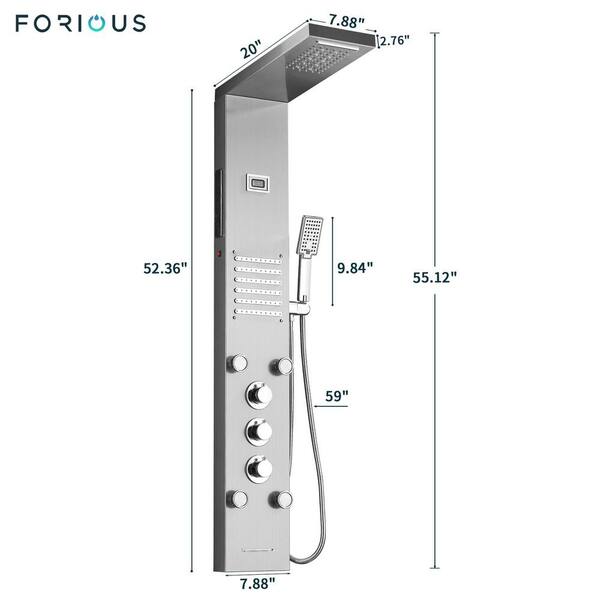 FORIOUS LED Rainfall Waterfall Shower Head Rain Massage System