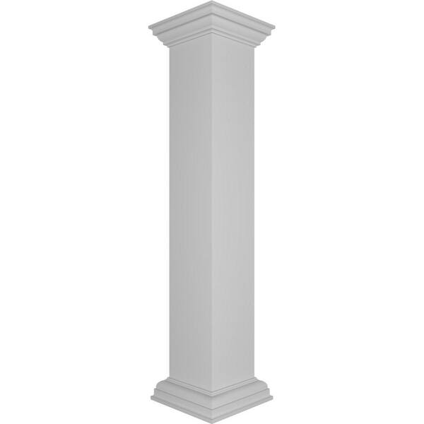 Ekena Millwork Corner 48 in. x 8 in. White Box Newel Post with Panel, Peaked Capital and Base Trim (Installation Kit Included)