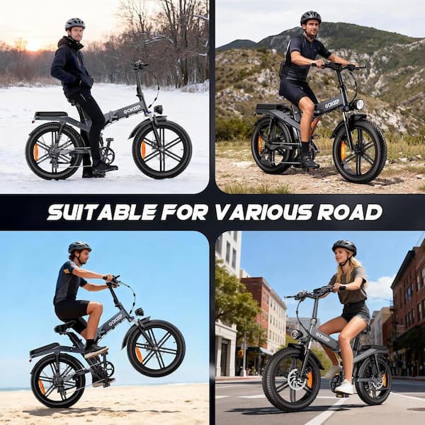 20 in. Aluminum Fat Tire Electric Bike in Gray, Full Suspension