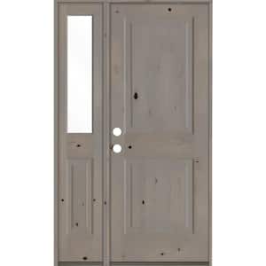 46 in. x 80 in. Rustic knotty alder 2-Panel Sidelite Right-Hand/Inswing Clear Glass Grey Stain Wood Prehung Front Door