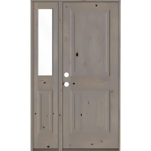 Krosswood Doors 50 in. x 80 in. Rustic knotty alder 2-Panel Sidelite Right-Hand/Inswing Clear Glass Grey Stain Wood Prehung Front Door