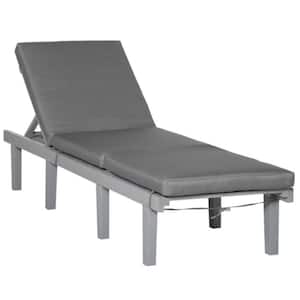 Gray Wood Outdoor Chaise Lounge with Adjustable Backrest and Cushion, Patio Recliner for Deck - Sunbrella Cushions, Gray