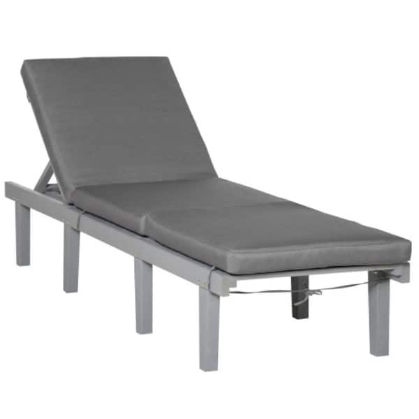 Misopily Gray Wood Outdoor Chaise Lounge with Adjustable Backrest and Cushion, Patio Recliner for Deck - Sunbrella Cushions, Gray