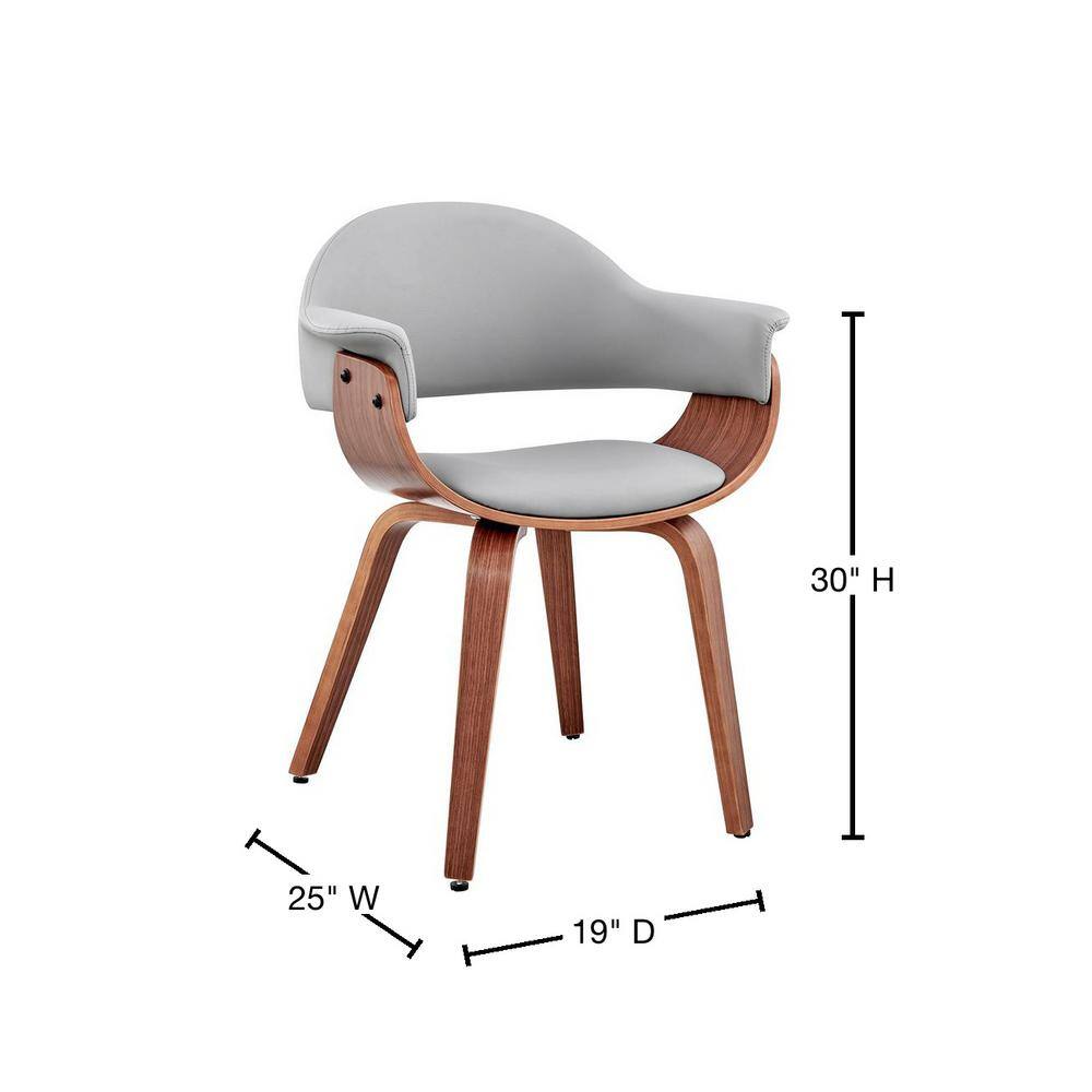 Contemporary Gray Faux Leather Armchair with Walnut Wood Frame
