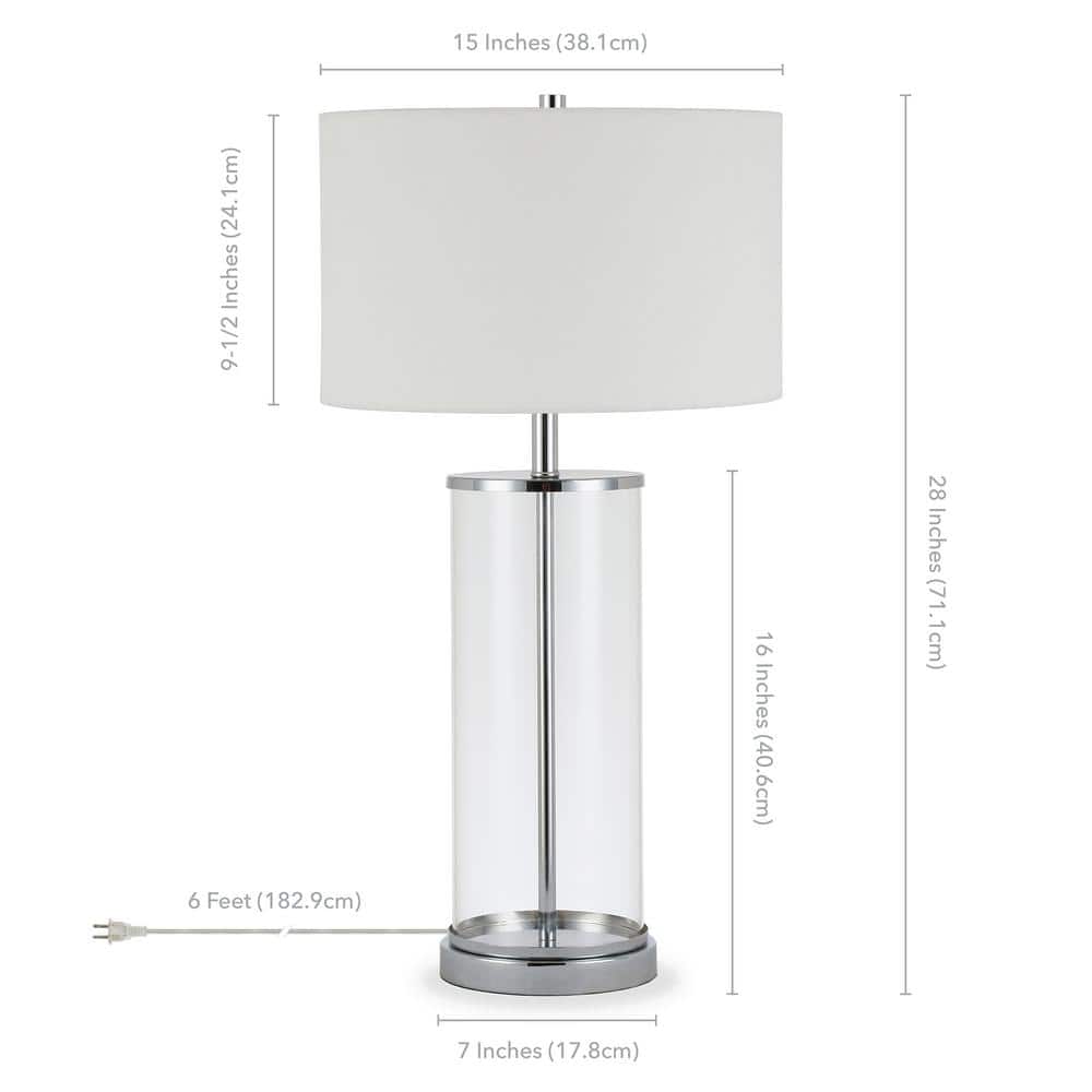 Rowan Elegance 28" Glass & Nickel Table Lamp with White Linen Shade
