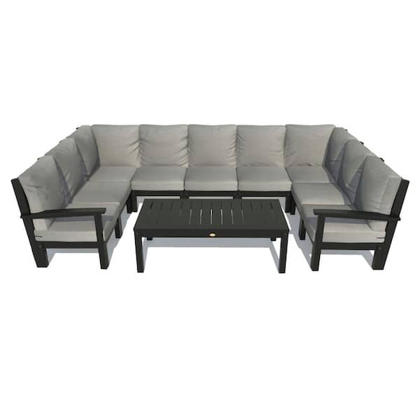 Highwood Bespoke Deep Seating 10-Piece Plastic Outdoor Sectional Set and Conversation Table with Cushions