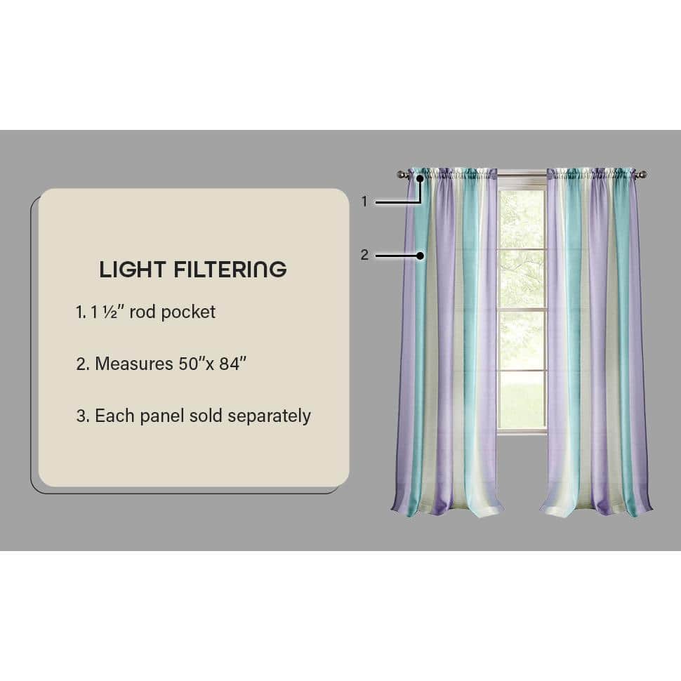 Lilac and Turquoise Semi-Sheer Polyester Curtain Panel, 84" x 50"