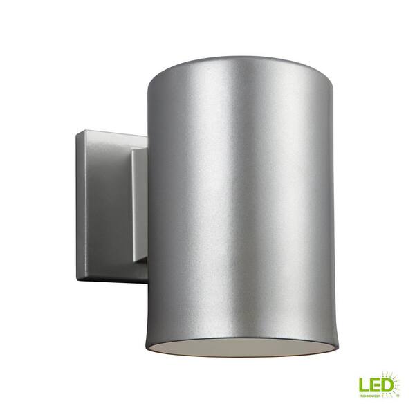 Generation Lighting - Outdoor Cylinders 1-Light Painted Brushed Nickel Outdoor Wall Lantern Sconce with LED Bulb