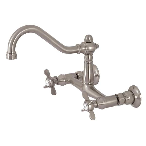 Kingston Brass Es 2 Handle Wall Mount Bathroom Faucet In Brushed Nickel Hks3248bex The Home Depot - Wall Mount Bridge Faucet Bathroom