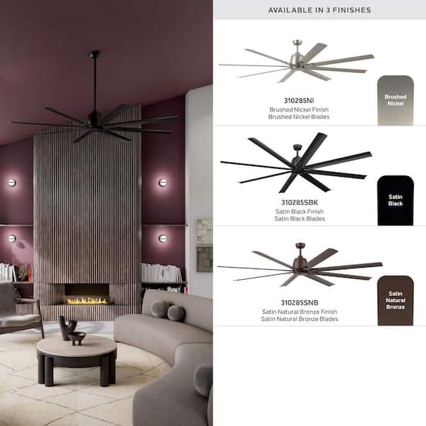 Breda 84 in. Outdoor Brushed Nickel Downrod Mount Ceiling Fan with Remote Included for Patios or Porches