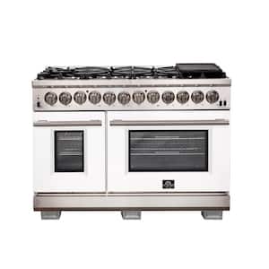 Capriasca 48 in. 6.58 cu ft Double Oven Dual Fuel Range with Gas Stove and Electric Oven in Stainless Steel w/White Door