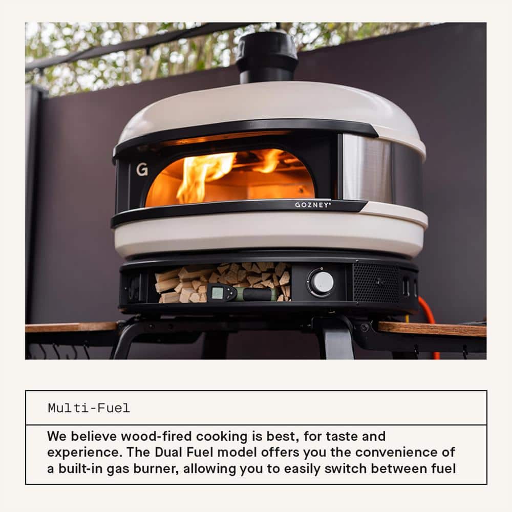 Cream and Black Dual Fuel Outdoor Pizza Oven with Digital Thermometer